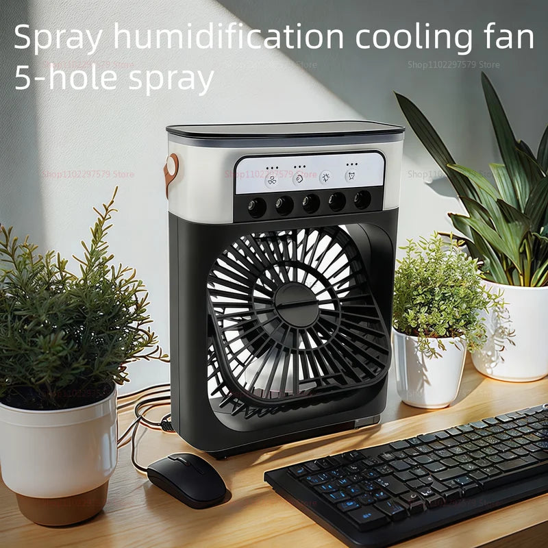 Portable Mini USB Air Humidifier Fan Water Mist Cooler 3-In-1 Cooler Fan LED Night Lights Air Conditioner Mini Electric Fan