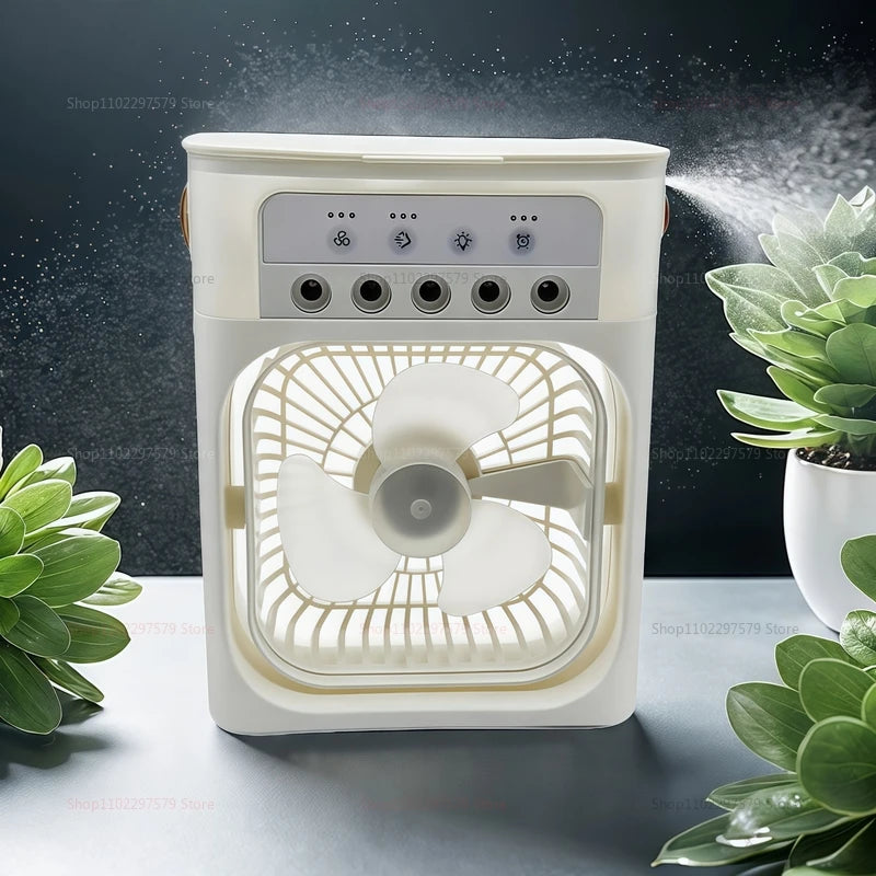 Portable Mini USB Air Humidifier Fan Water Mist Cooler 3-In-1 Cooler Fan LED Night Lights Air Conditioner Mini Electric Fan