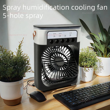 Portable Mini USB Air Humidifier Fan Water Mist Cooler 3-In-1 Cooler Fan LED Night Lights Air Conditioner Mini Electric Fan