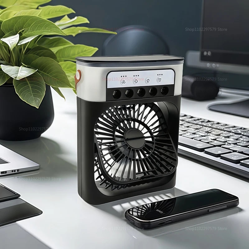 Portable Mini USB Air Humidifier Fan Water Mist Cooler 3-In-1 Cooler Fan LED Night Lights Air Conditioner Mini Electric Fan