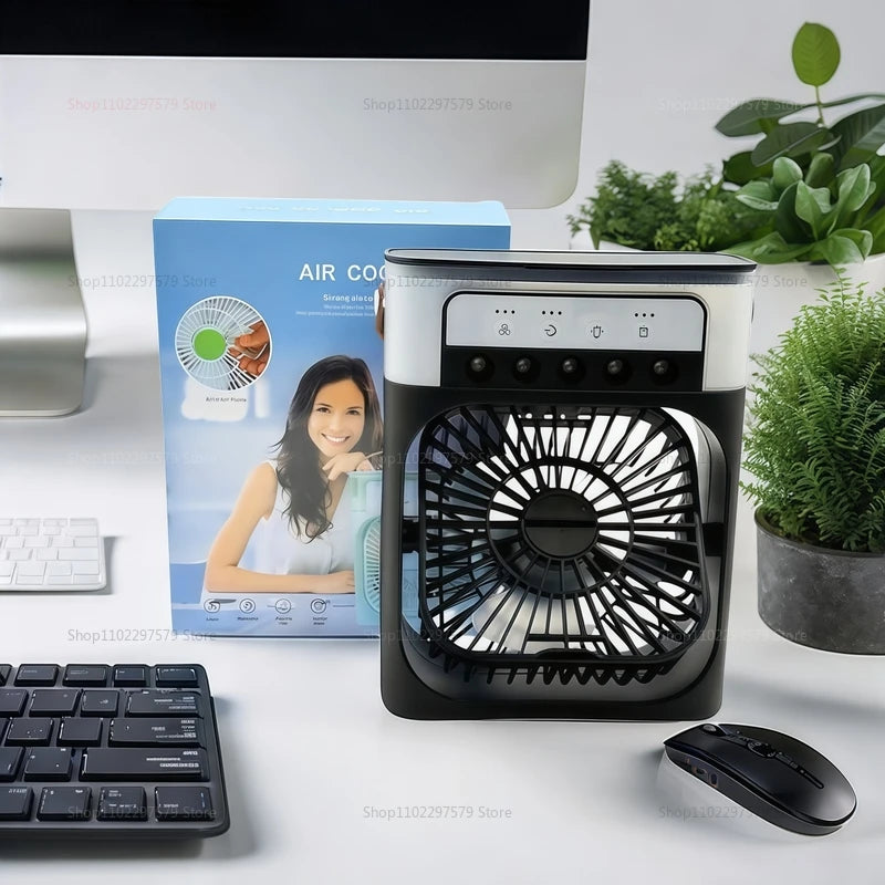 Portable Mini USB Air Humidifier Fan Water Mist Cooler 3-In-1 Cooler Fan LED Night Lights Air Conditioner Mini Electric Fan