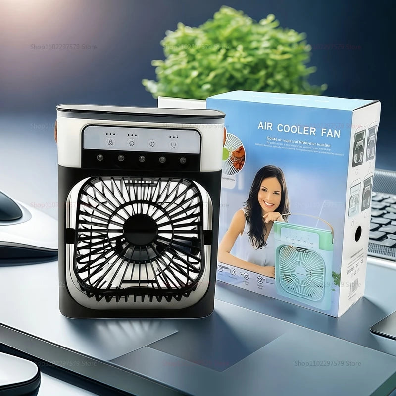 Portable Mini USB Air Humidifier Fan Water Mist Cooler 3-In-1 Cooler Fan LED Night Lights Air Conditioner Mini Electric Fan