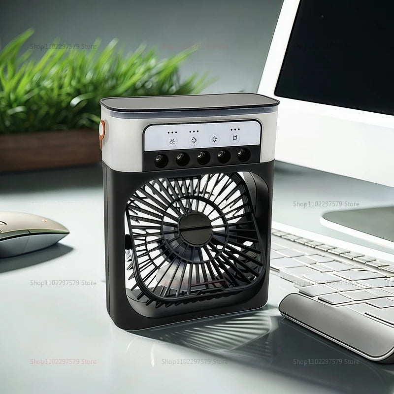 Portable Mini USB Air Humidifier Fan Water Mist Cooler 3-In-1 Cooler Fan LED Night Lights Air Conditioner Mini Electric Fan
